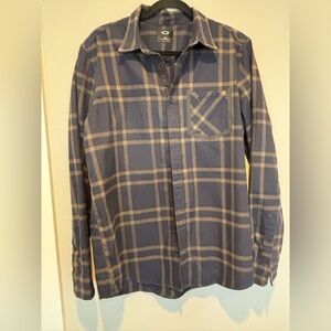 Oakley Navy and Tan Plaid Button Down Flannel Shirt - Like New